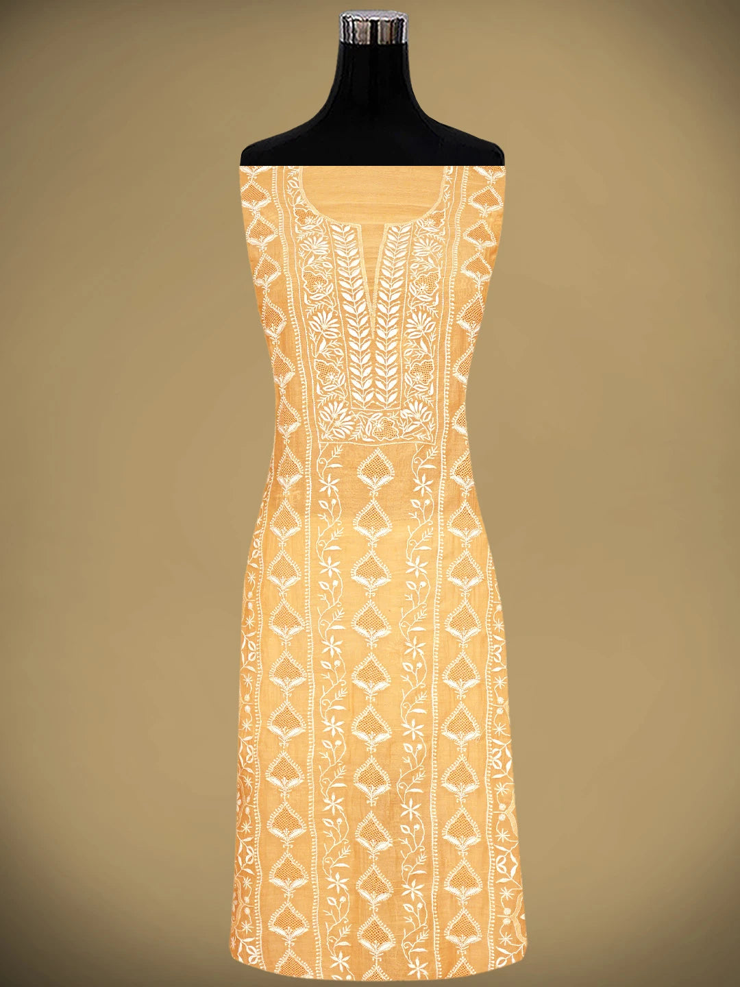 Ada Hand Embroidered Peach Chanderi Lucknowi Chikankari Unstitched Kurta Dupatta Set 01A936217