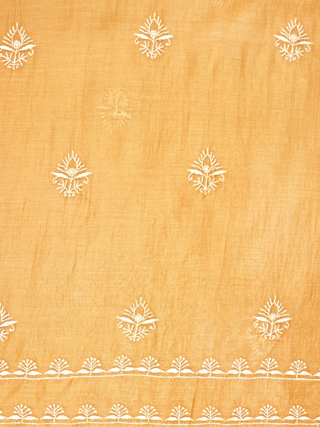 Ada Hand Embroidered Peach Chanderi Lucknowi Chikankari Unstitched Kurta Dupatta Set 01A936217