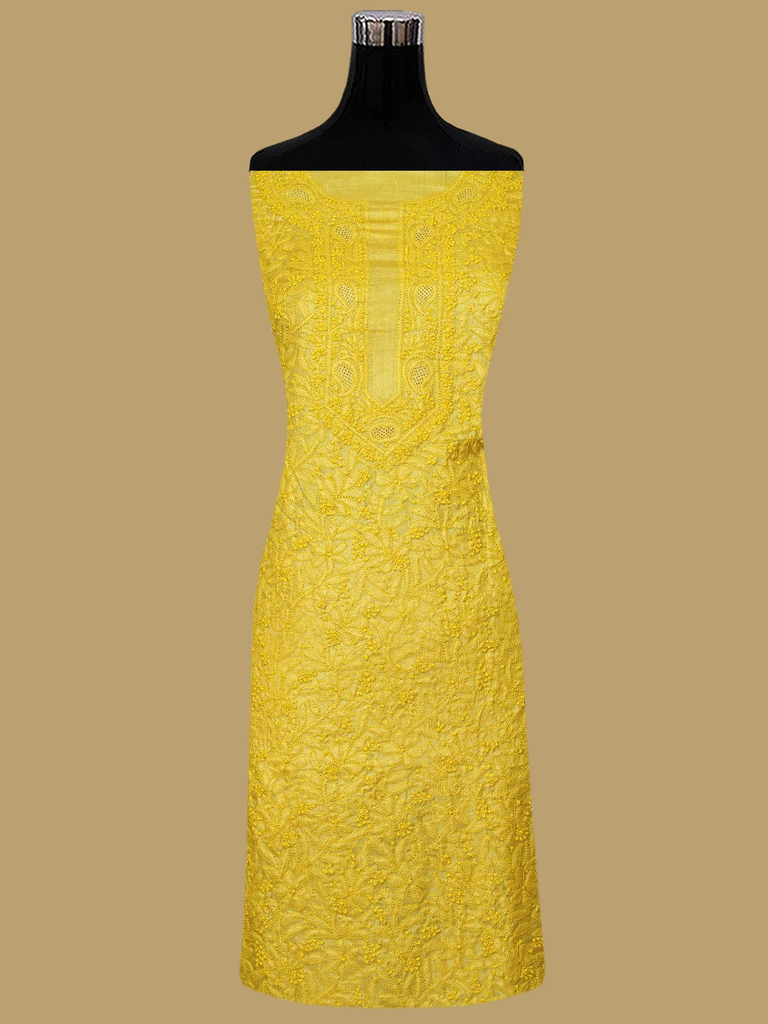 Ada Hand Embroidered Straw Gold Yellow Silk Lucknowi Chikankari Unstitched Suit Piece 01A934829