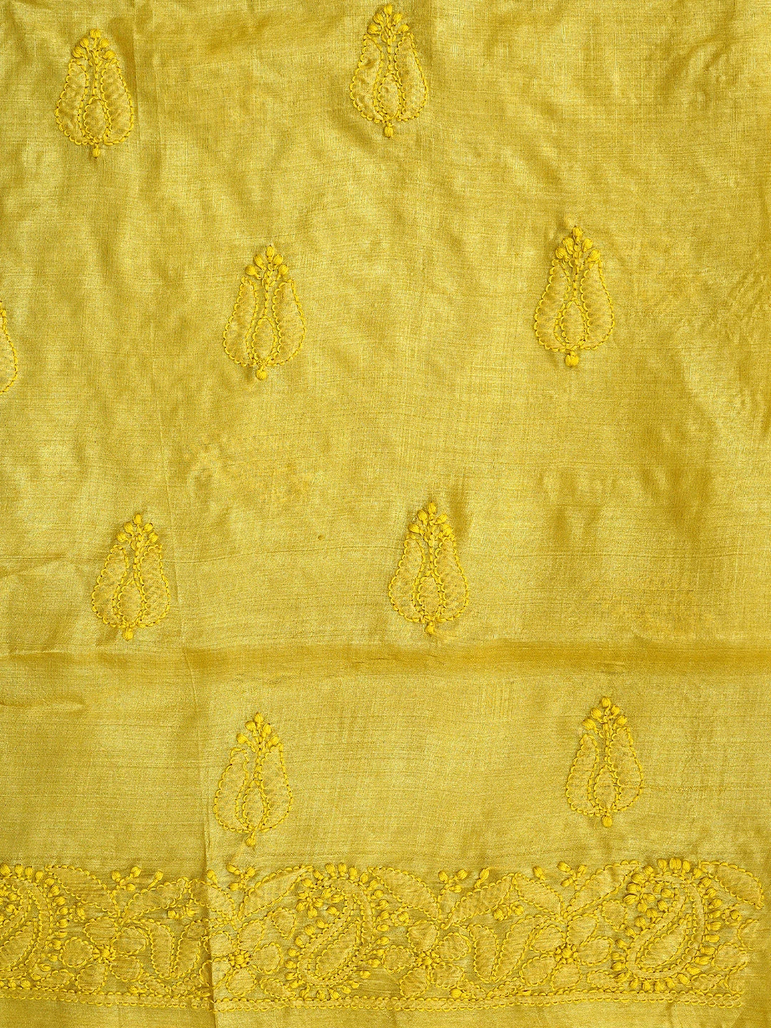 Ada Hand Embroidered Straw Gold Yellow Silk Lucknowi Chikankari Unstitched Suit Piece 01A934829