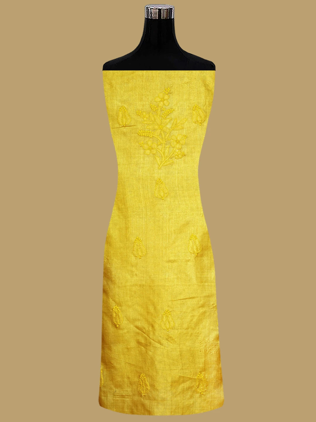 Ada Hand Embroidered Straw Gold Yellow Silk Lucknowi Chikankari Unstitched Suit Piece 01A934829