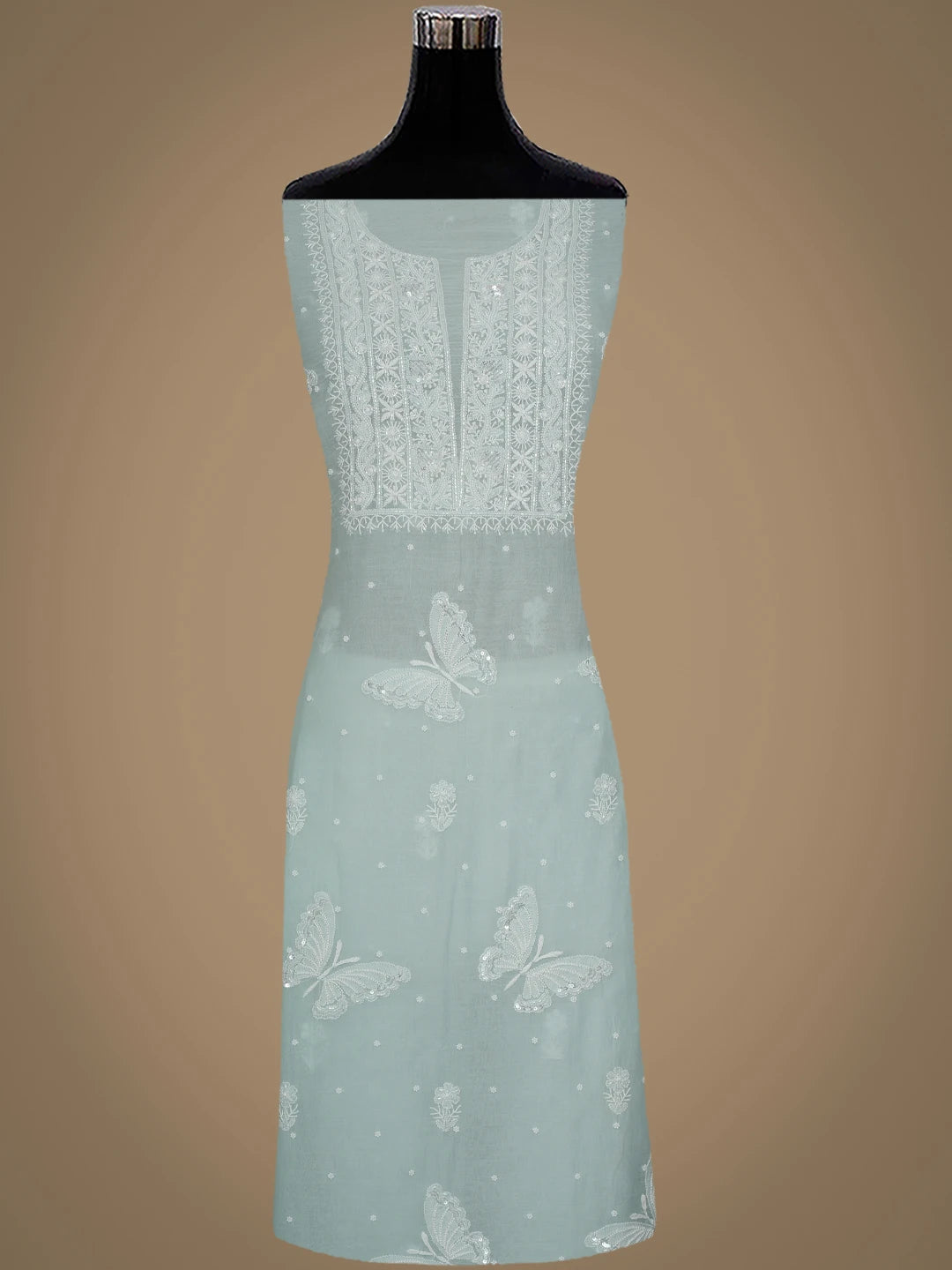 Ada Hand Embroidered Celadon Green Chanderi Lucknowi Chikankari Unstitched Kurta Dupatta Set With Cutdana Work 01A935247