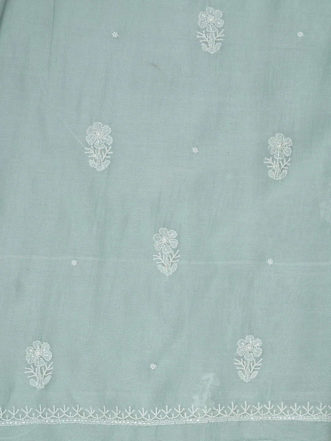 Ada Hand Embroidered Celadon Green Chanderi Lucknowi Chikankari Unstitched Kurta Dupatta Set With Cutdana Work 01A935247