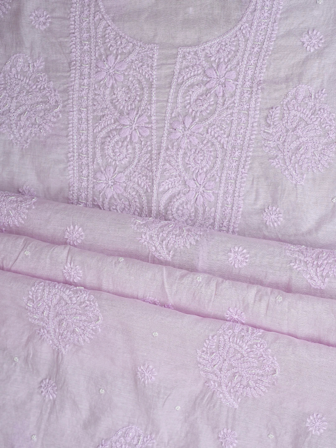 Ada Hand Embroidered Lavender Chanderi Lucknowi Chikankari Unstitched Suit Piece With Pearl Work 01A937523
