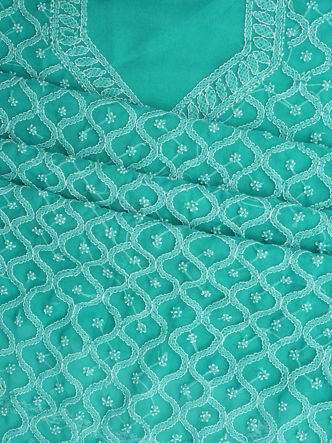 Ada Hand Embroidered Rama Green Georgette Lucknowi Chikankari Unstitched Suit Piece 01A937328