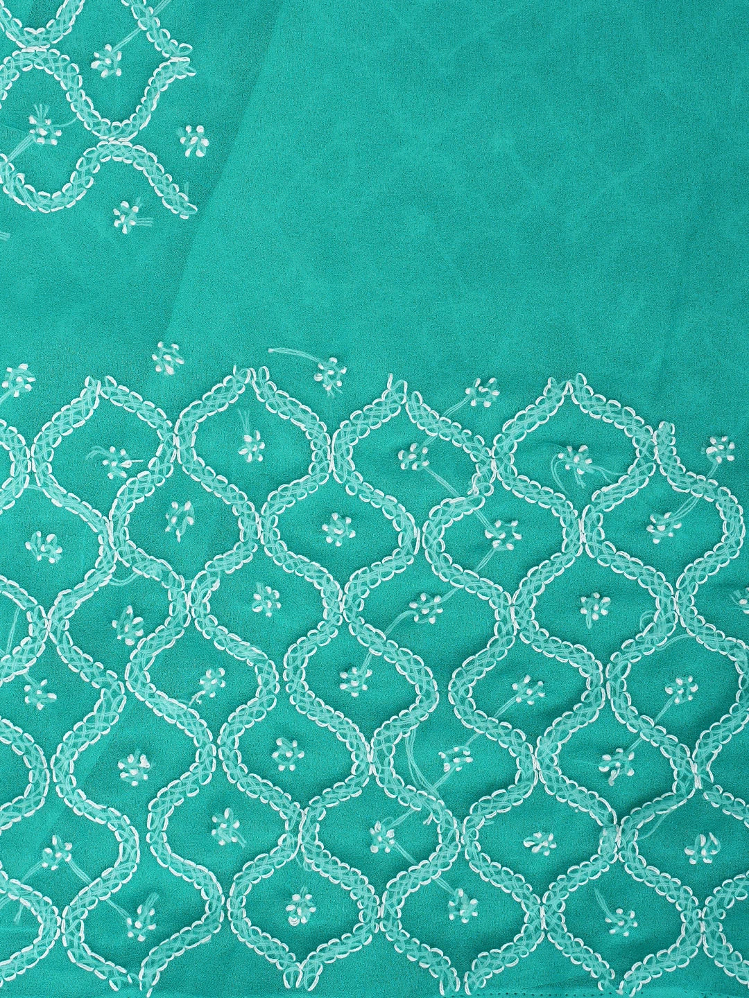 Ada Hand Embroidered Rama Green Georgette Lucknowi Chikankari Unstitched Suit Piece 01A937328