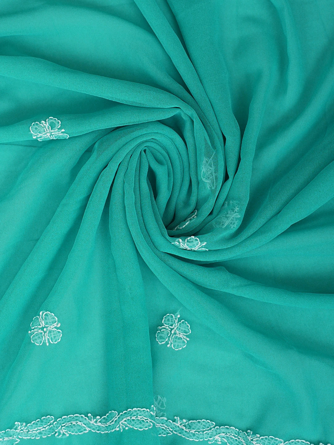 Ada Hand Embroidered Rama Green Georgette Lucknowi Chikankari Unstitched Suit Piece 01A937328
