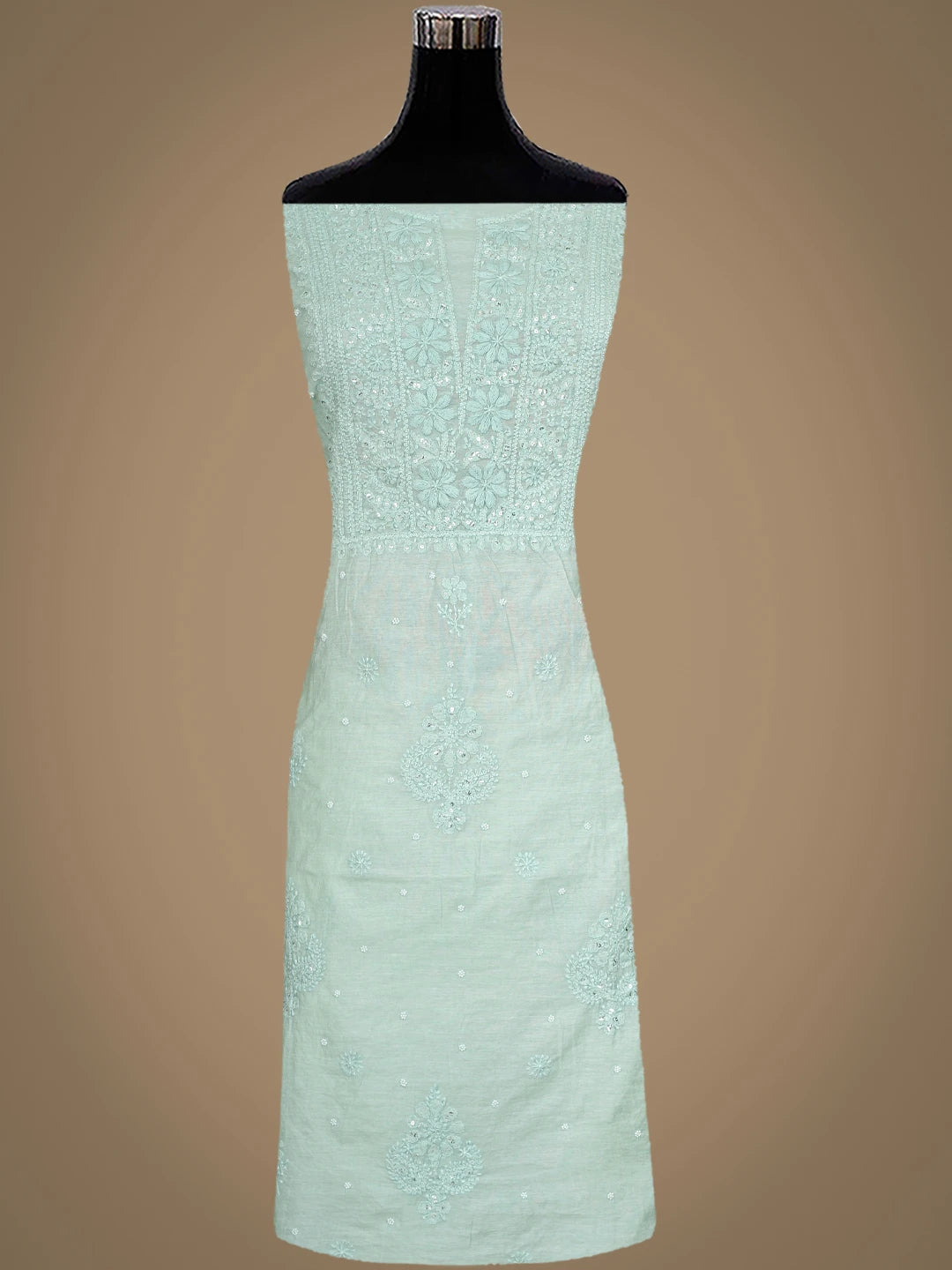 Ada Hand Embroidered Celadon Green Chanderi Lucknowi Chikankari Unstitched Suit Piece With Pearl Work 01A937513