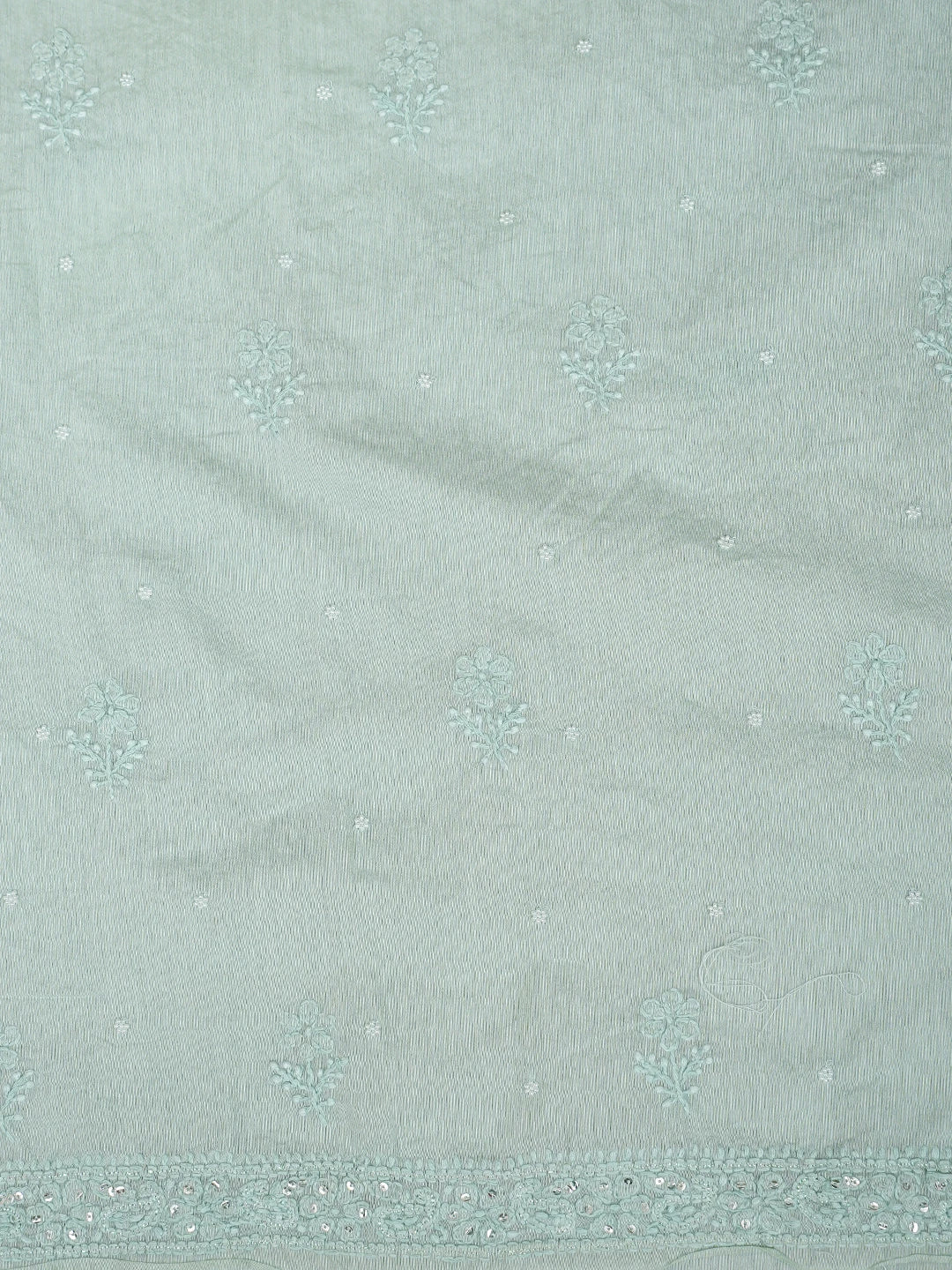 Ada Hand Embroidered Celadon Green Chanderi Lucknowi Chikankari Unstitched Suit Piece With Pearl Work 01A937513