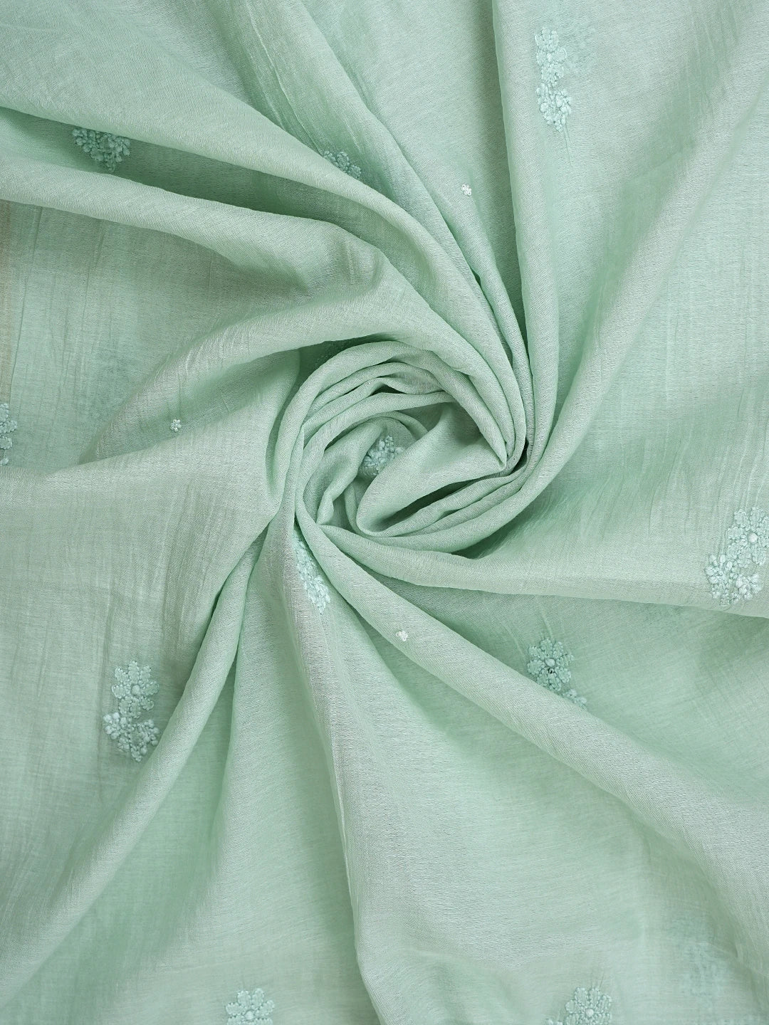 Ada Hand Embroidered Celadon Green Chanderi Lucknowi Chikankari Unstitched Suit Piece With Pearl Work 01A937513