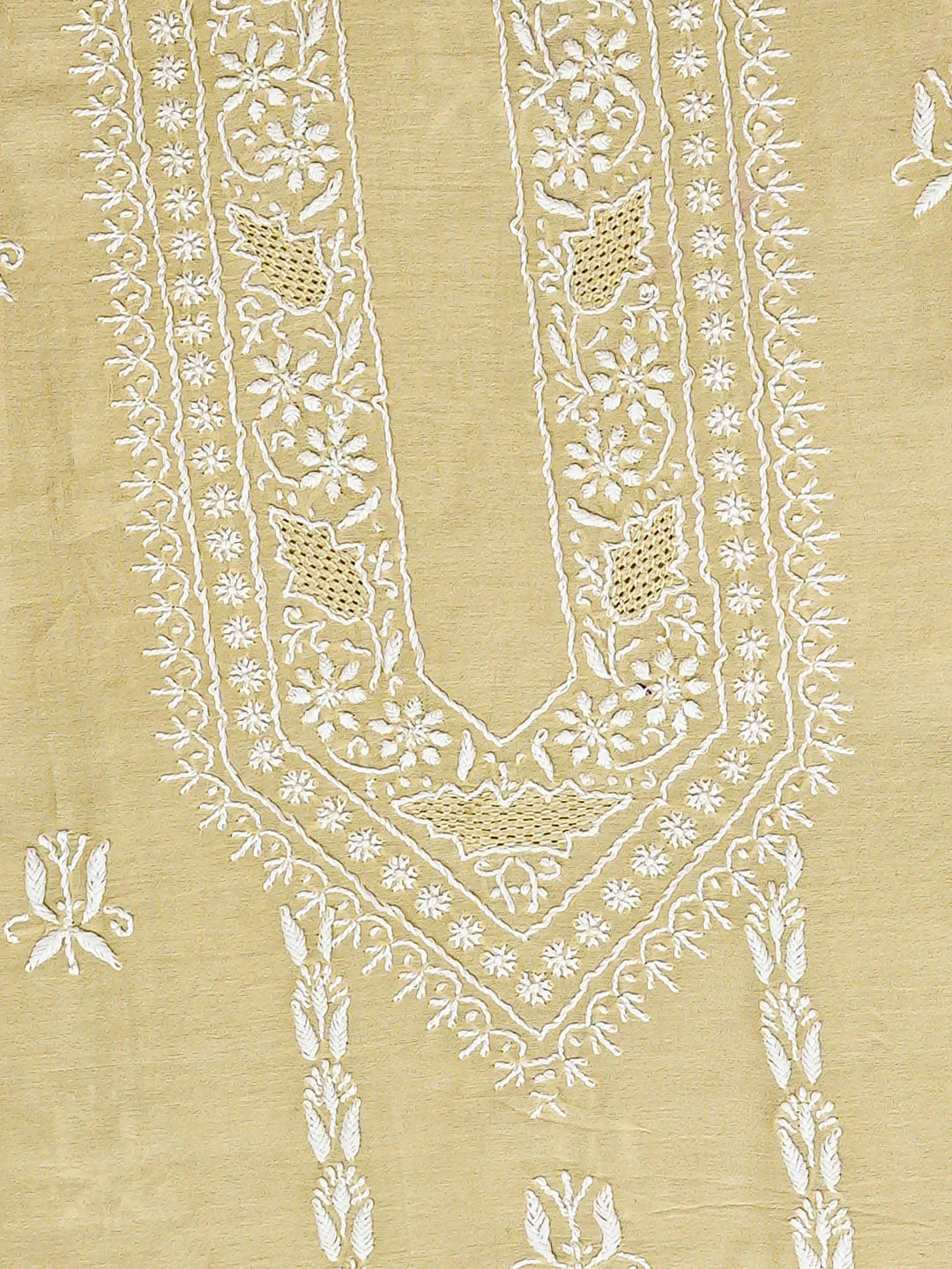 Ada Hand Embroidered Pista Green Chanderi Lucknowi Chikankari Unstitched Men's Kurta 01A879145