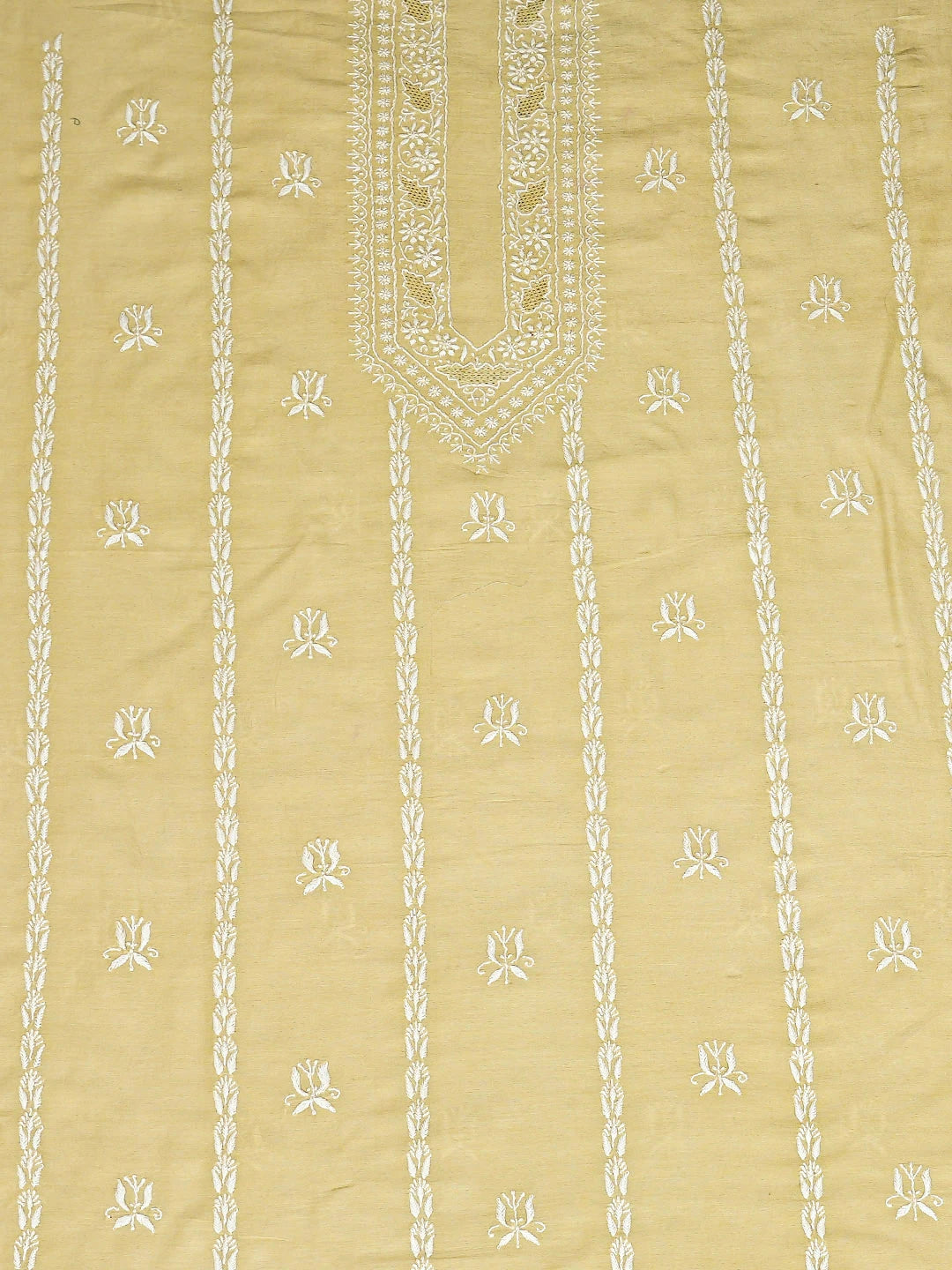 Ada Hand Embroidered Pista Green Chanderi Lucknowi Chikankari Unstitched Men's Kurta 01A879145