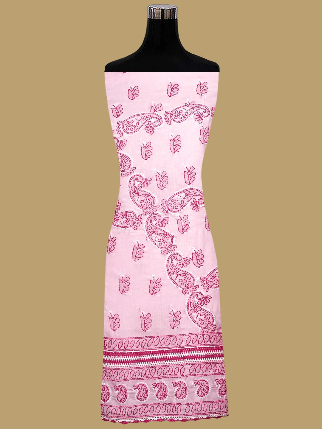 Ada Hand Embroidered Pink Cotton Lucknowi Chikankari Unstitched Suit Piece 01A935054