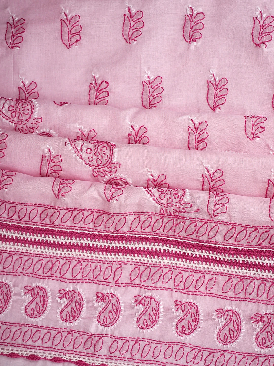 Ada Hand Embroidered Pink Cotton Lucknowi Chikankari Unstitched Suit Piece 01A935054
