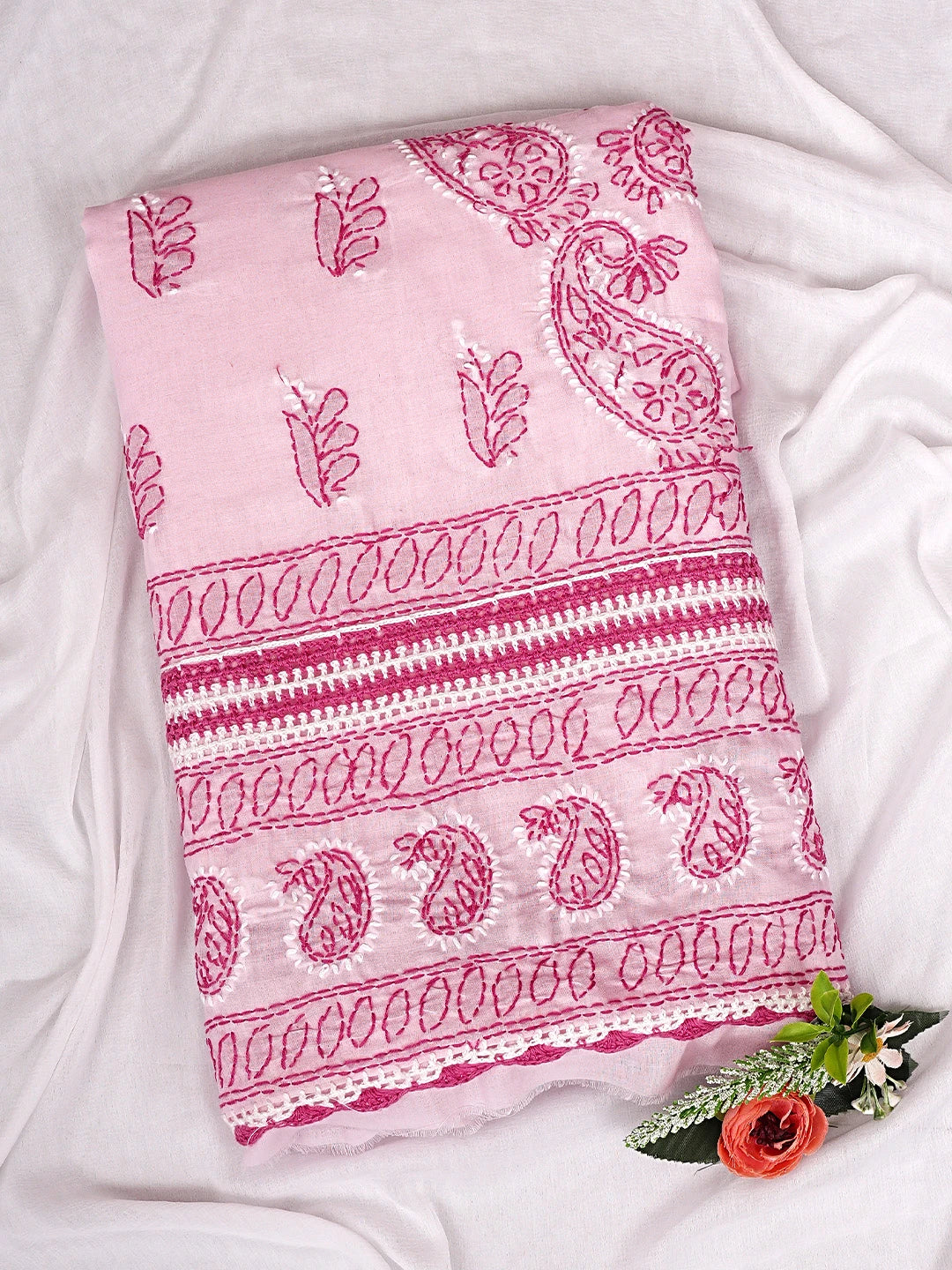 Ada Hand Embroidered Pink Cotton Lucknowi Chikankari Unstitched Suit Piece 01A935054
