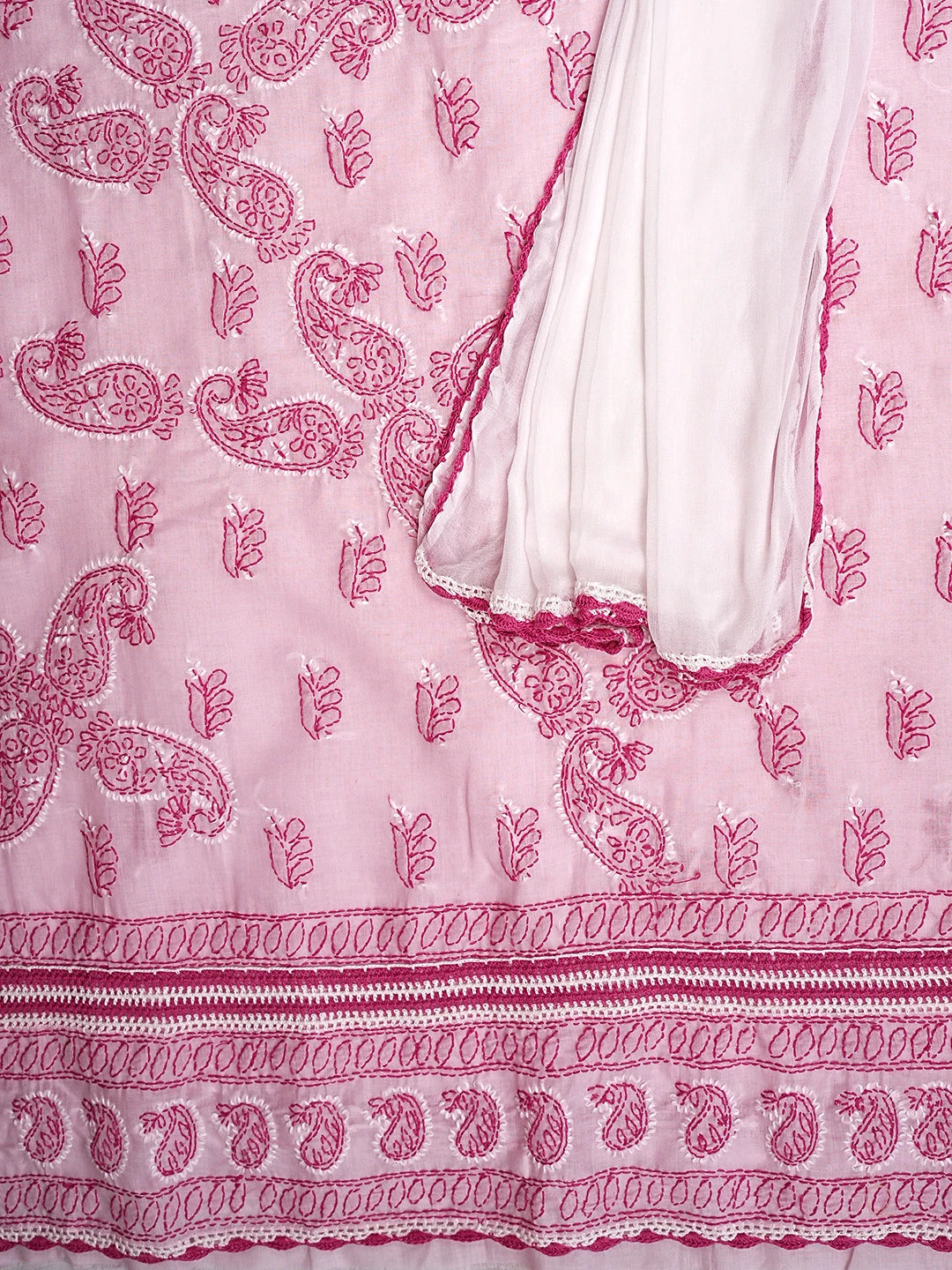 Ada Hand Embroidered Pink Cotton Lucknowi Chikankari Unstitched Suit Piece 01A935054