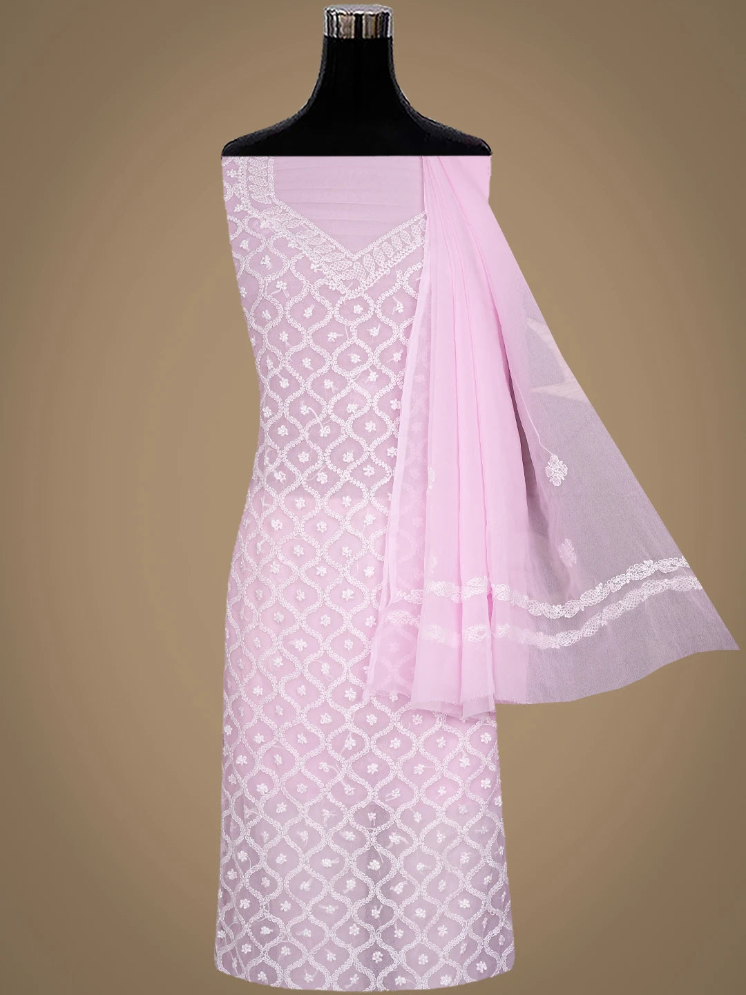 Ada Hand Embroidered Pink Georgette Lucknowi Chikankari Unstitched Suit Piece 01A937320