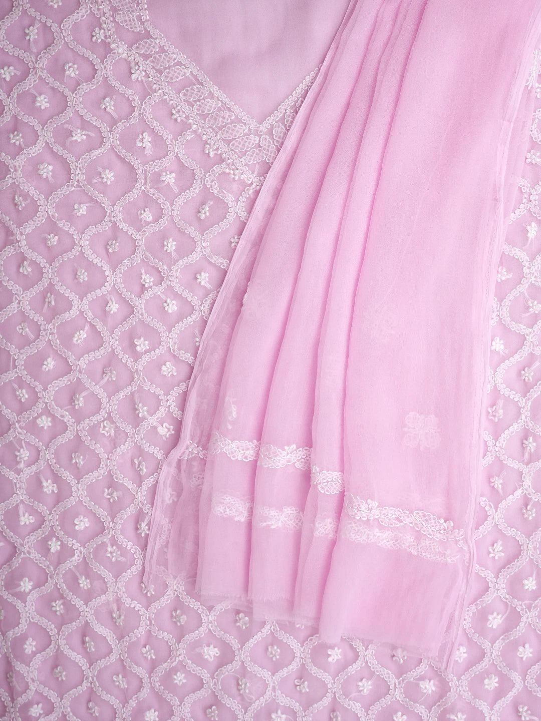 Ada Hand Embroidered Pink Georgette Lucknowi Chikankari Unstitched Suit Piece 01A937320