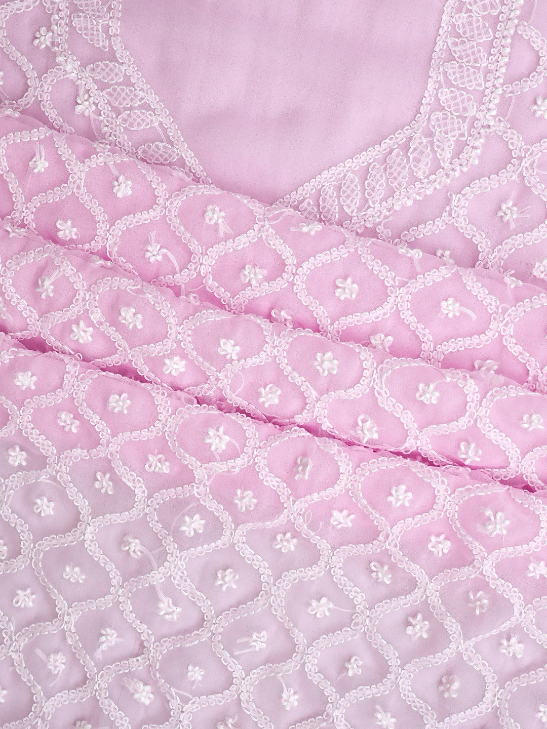 Ada Hand Embroidered Pink Georgette Lucknowi Chikankari Unstitched Suit Piece 01A937320
