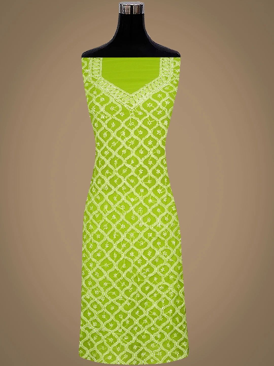 Ada Hand Embroidered Parrot Green Georgette Lucknowi Chikankari Unstitched Suit Piece 01A937341