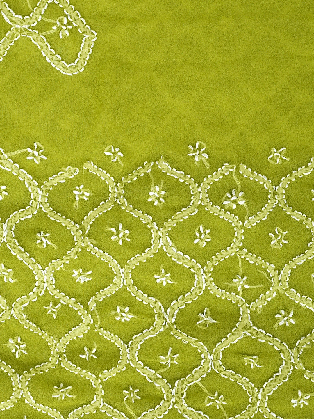Ada Hand Embroidered Parrot Green Georgette Lucknowi Chikankari Unstitched Suit Piece 01A937341