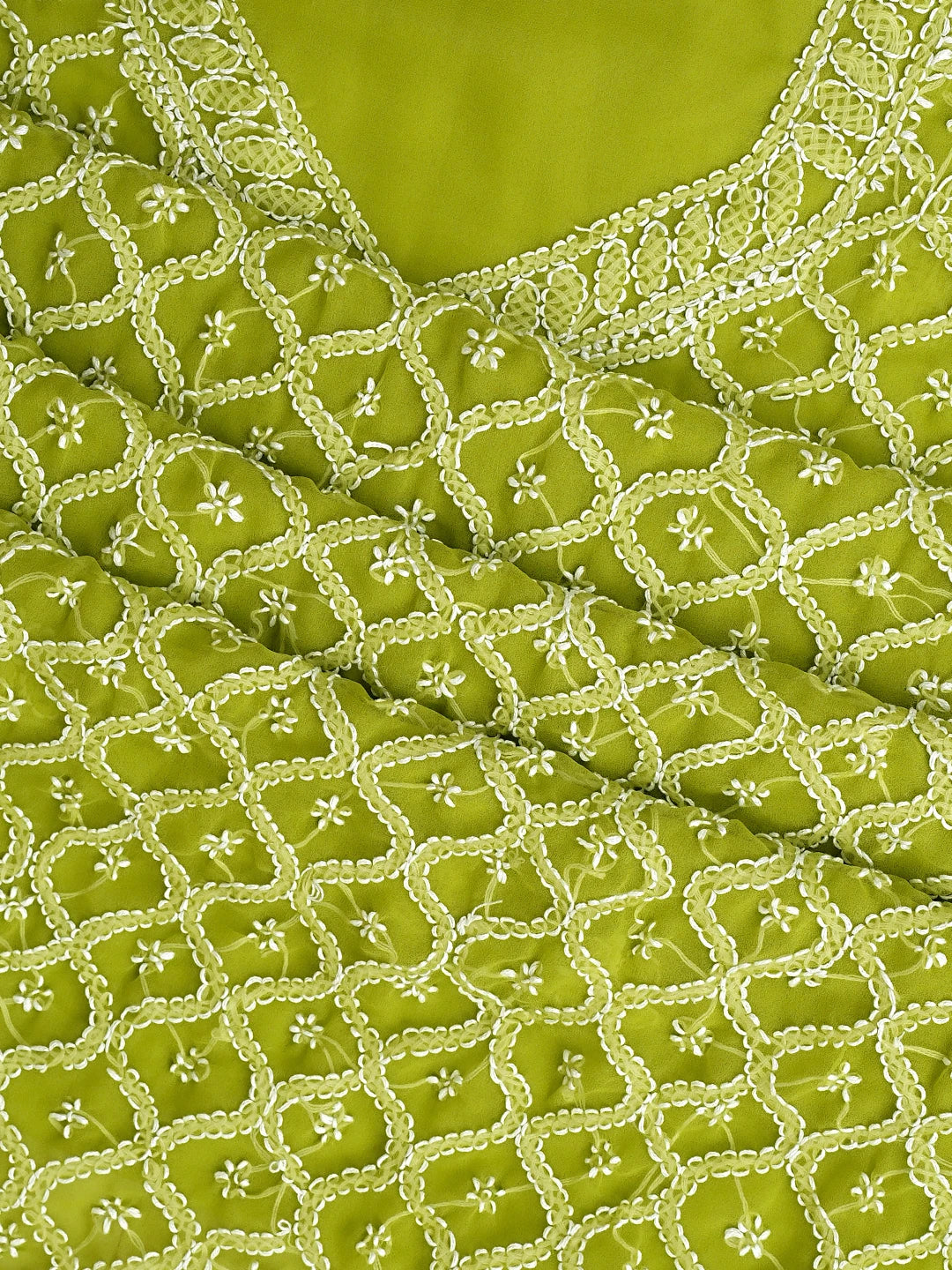 Ada Hand Embroidered Parrot Green Georgette Lucknowi Chikankari Unstitched Suit Piece 01A937341
