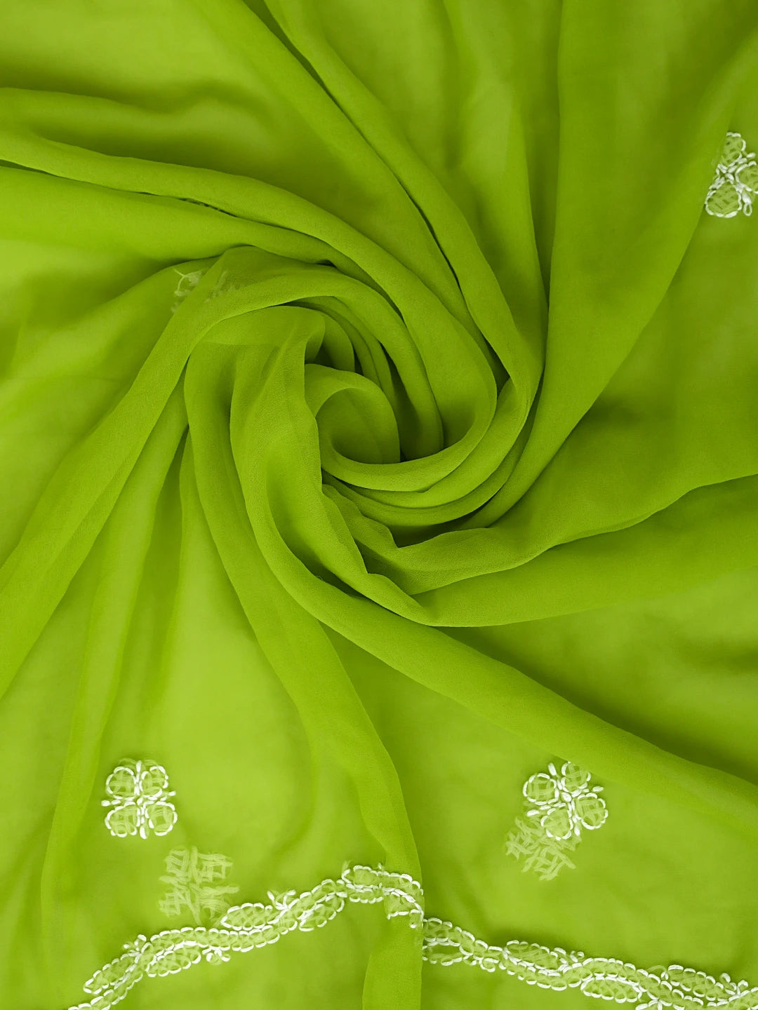 Ada Hand Embroidered Parrot Green Georgette Lucknowi Chikankari Unstitched Suit Piece 01A937341