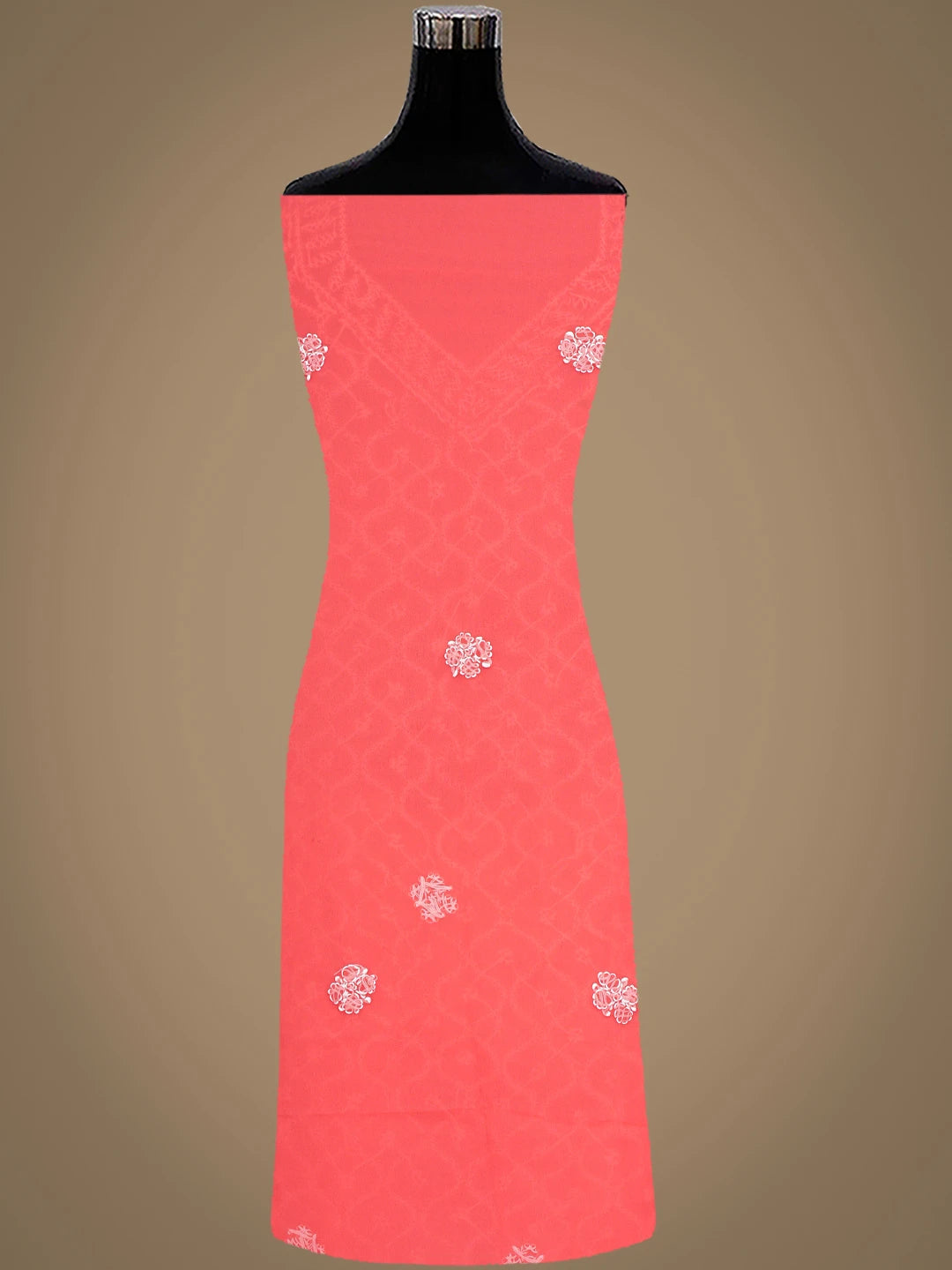 Ada Hand Embroidered Carrot Pink Georgette Lucknowi Chikankari Unstitched Suit Piece 01A937308