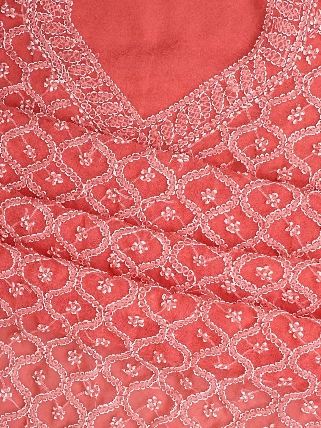 Ada Hand Embroidered Carrot Pink Georgette Lucknowi Chikankari Unstitched Suit Piece 01A937308
