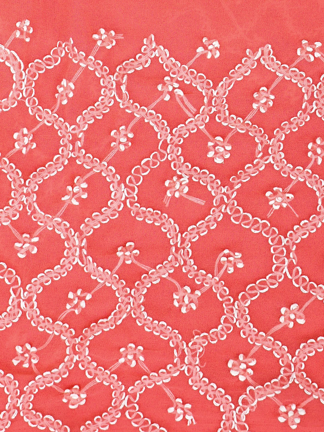 Ada Hand Embroidered Carrot Pink Georgette Lucknowi Chikankari Unstitched Suit Piece 01A937308