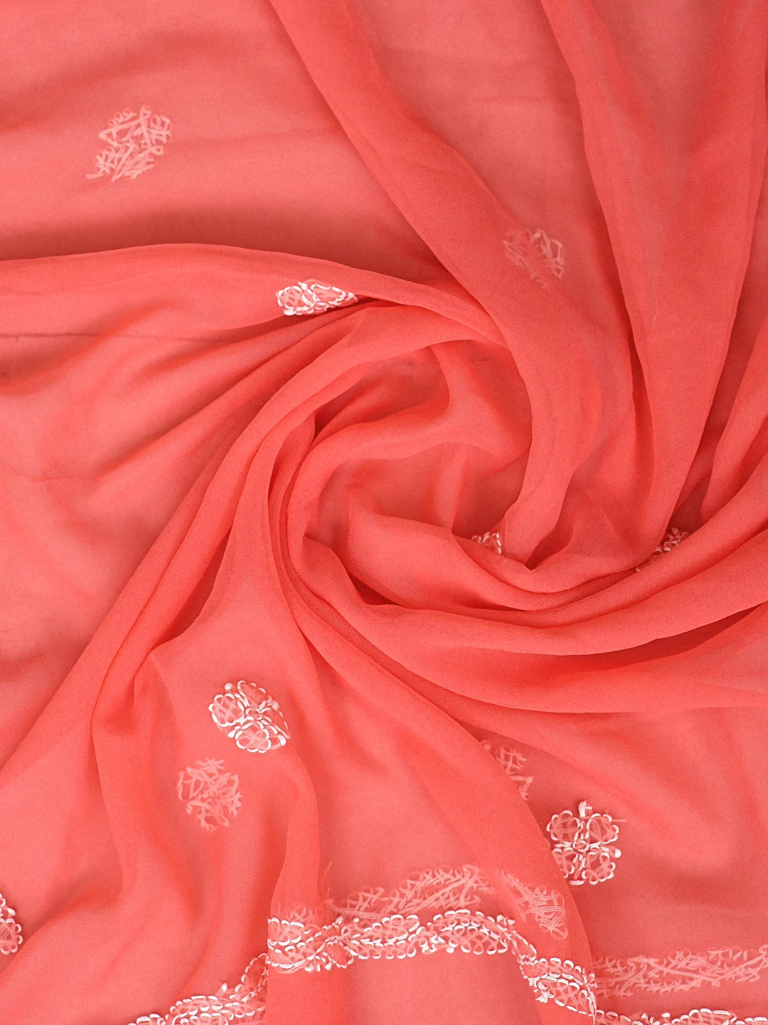 Ada Hand Embroidered Carrot Pink Georgette Lucknowi Chikankari Unstitched Suit Piece 01A937308