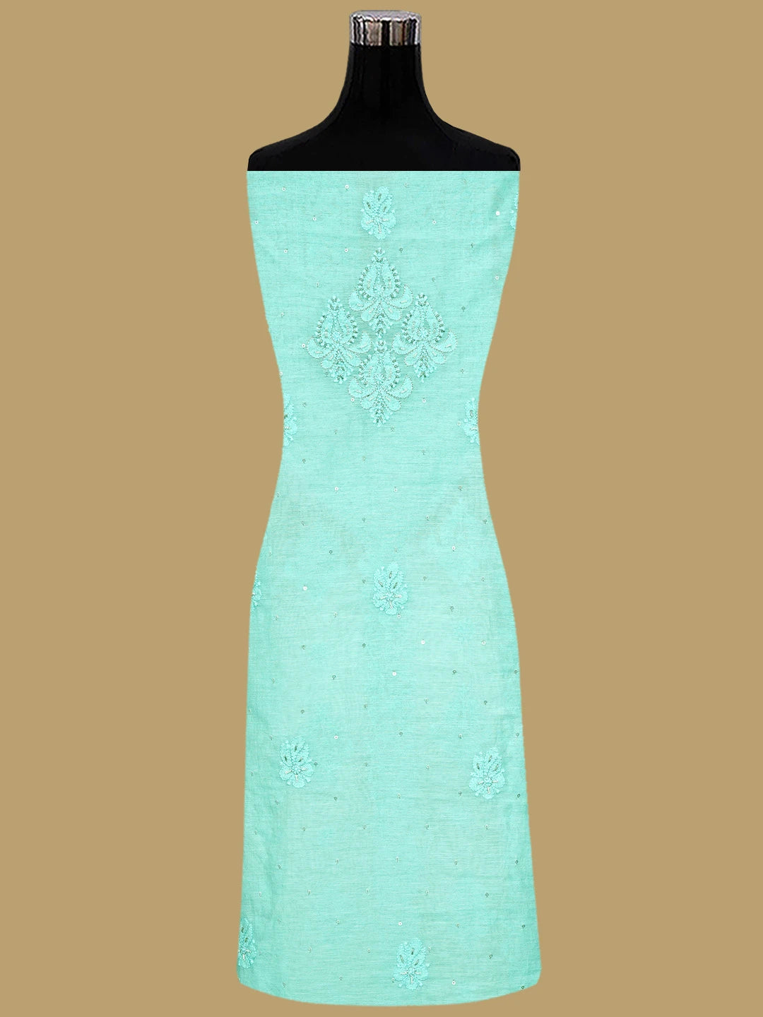Ada Hand Embroidered Seafoam Green Chanderi Lucknowi Chikankari Unstitched Kurta Dupatta Set With Cutdana Work 01A850044