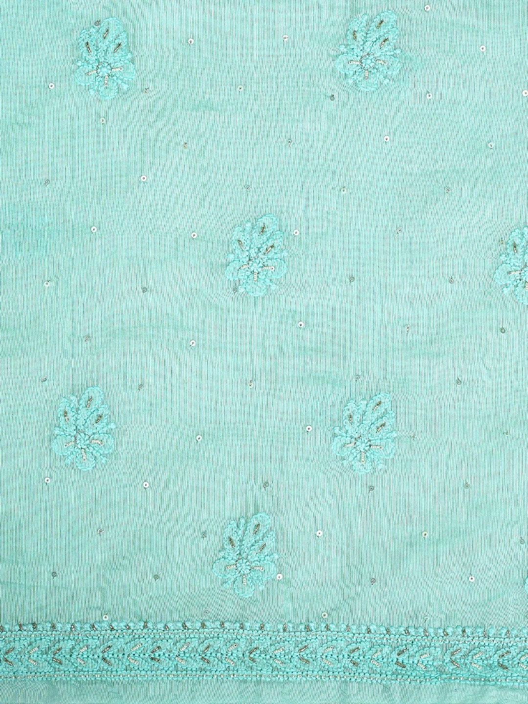 Ada Hand Embroidered Seafoam Green Chanderi Lucknowi Chikankari Unstitched Kurta Dupatta Set With Cutdana Work 01A850044
