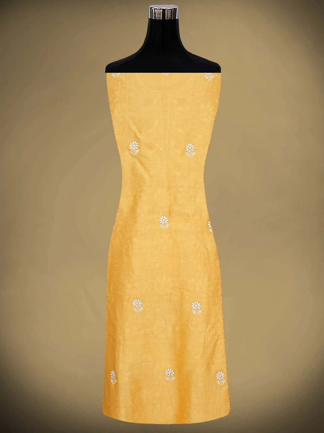 Ada Hand Embroidered Fire Yellow Chanderi Lucknowi Chikankari Unstitched Kurta Dupatta Set With Zari Work 01A873667