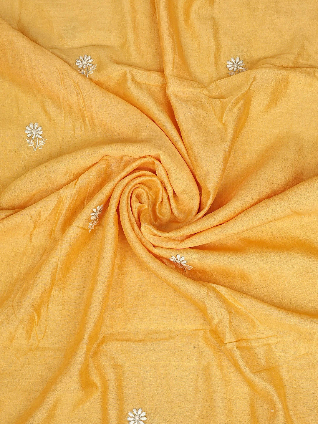 Ada Hand Embroidered Fire Yellow Chanderi Lucknowi Chikankari Unstitched Kurta Dupatta Set With Zari Work 01A873667