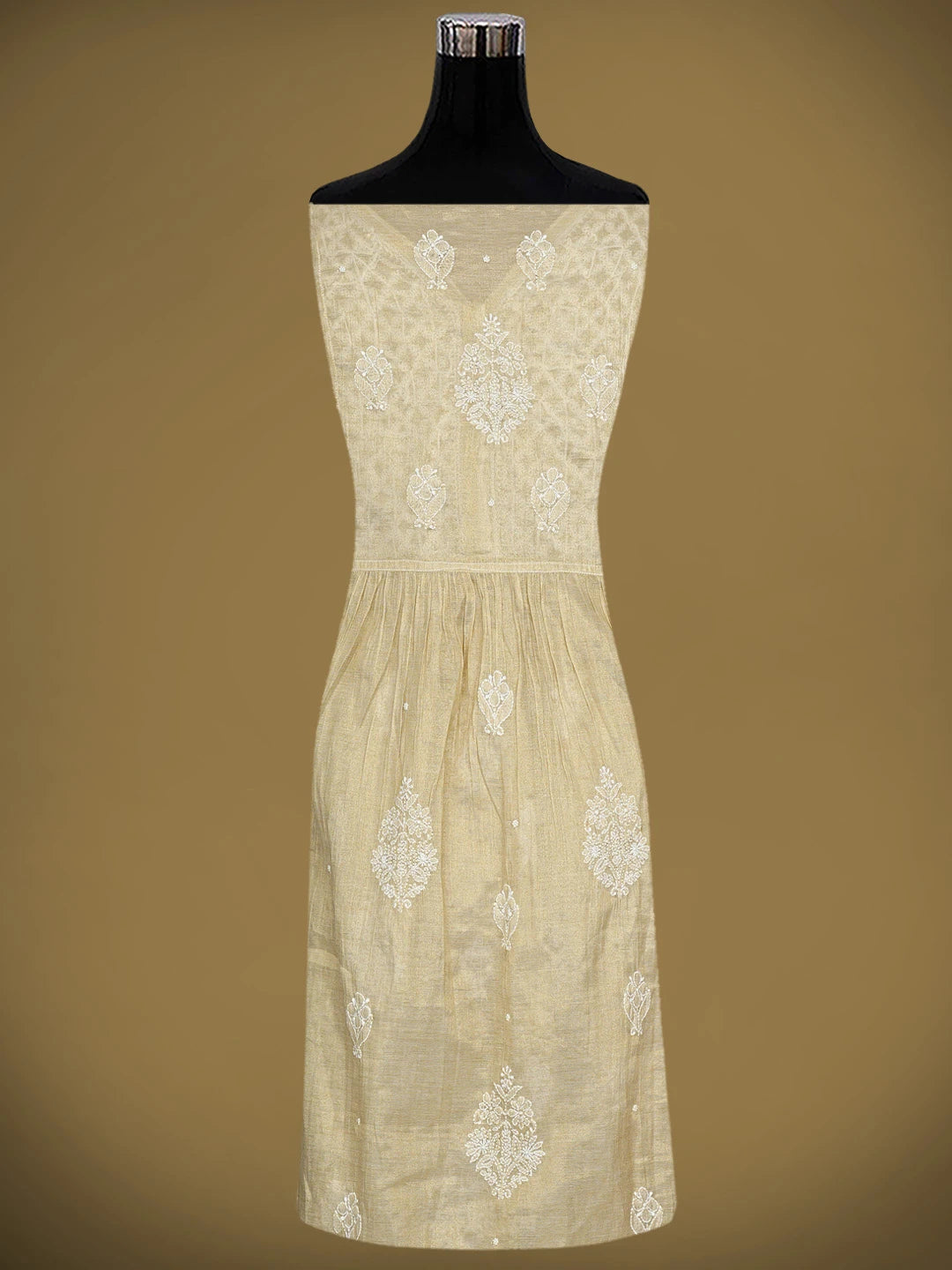 Ada Hand Embroidered Fawn Tissue Lucknowi Chikankari Semi-Stitched A-line Kurta Dupatta Set With Cutdana Work 01A890253