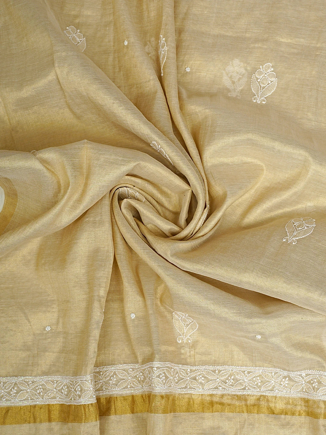 Ada Hand Embroidered Fawn Tissue Lucknowi Chikankari Semi-Stitched A-line Kurta Dupatta Set With Cutdana Work 01A890253