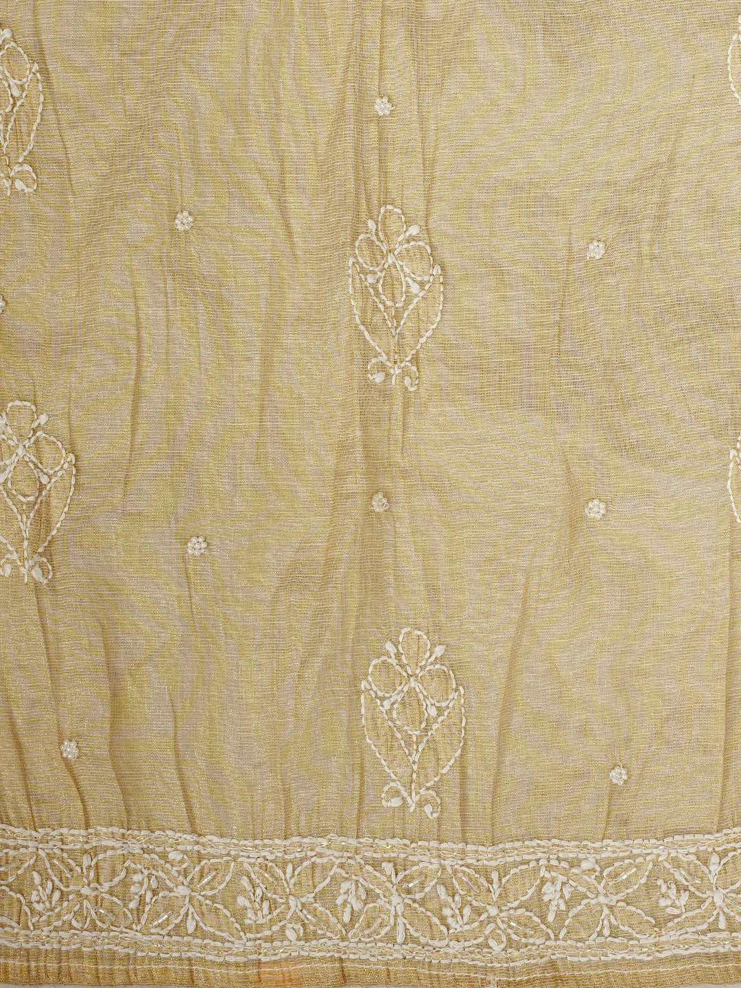 Ada Hand Embroidered Fawn Tissue Lucknowi Chikankari Semi-Stitched A-line Kurta Dupatta Set With Cutdana Work 01A890253