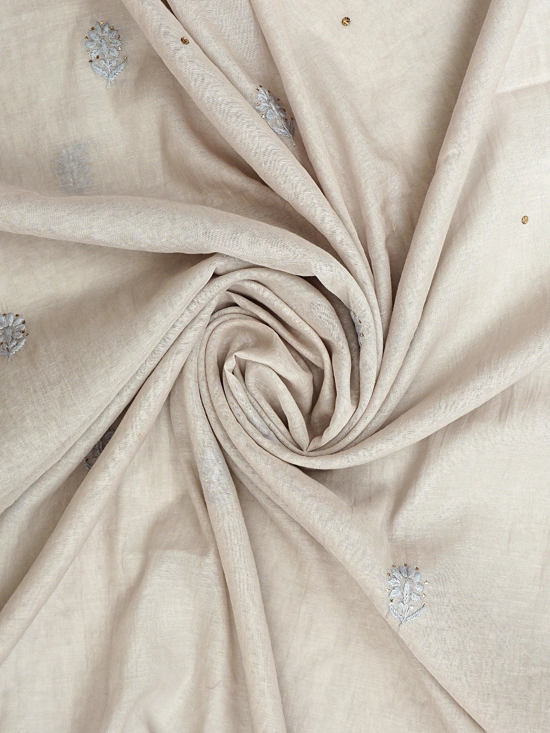 Ada Hand Embroidered Grey Chanderi Lucknowi Chikankari Unstitched Kurta Dupatta Set With Muqaish Work 01A911492