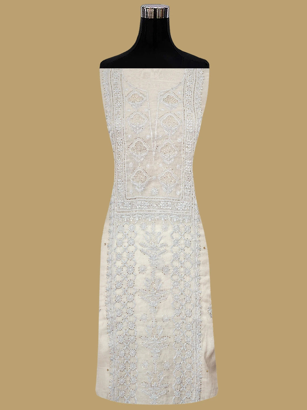 Ada Hand Embroidered Grey Chanderi Lucknowi Chikankari Unstitched Kurta Dupatta Set With Muqaish Work 01A911492