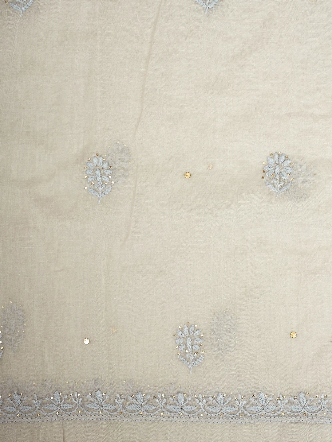 Ada Hand Embroidered Grey Chanderi Lucknowi Chikankari Unstitched Kurta Dupatta Set With Muqaish Work 01A911492