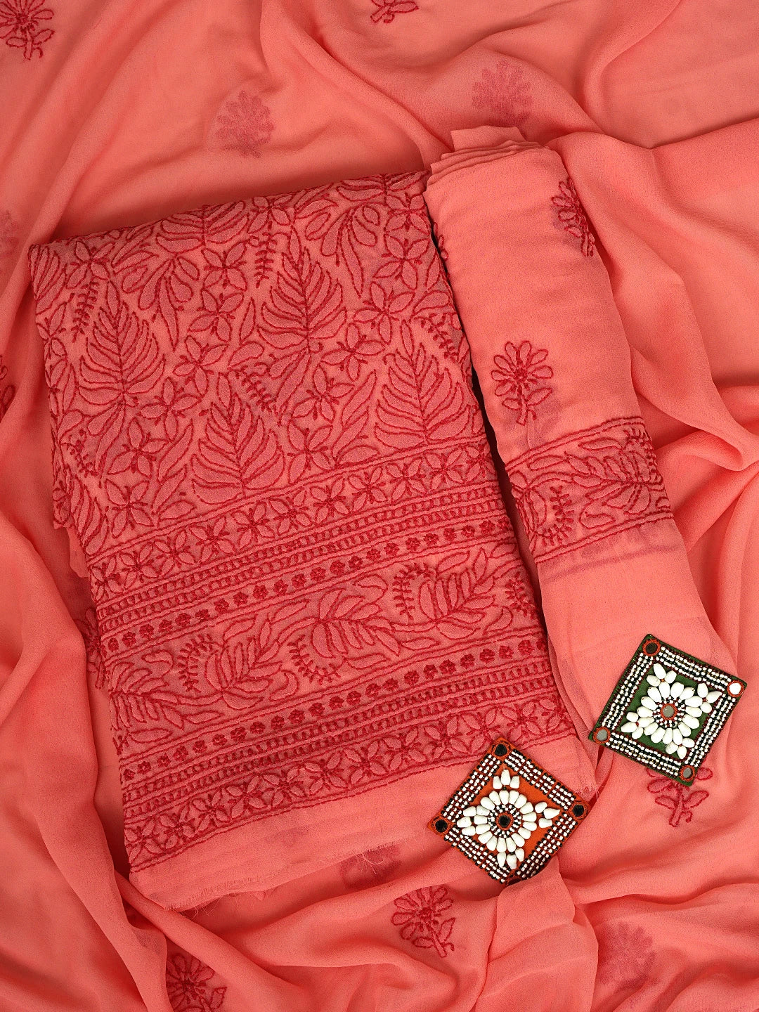 Ada Hand Embroidered Carrot  Pink Georgette Lucknowi Chikankari Unstitched Suit Piece 01A911532