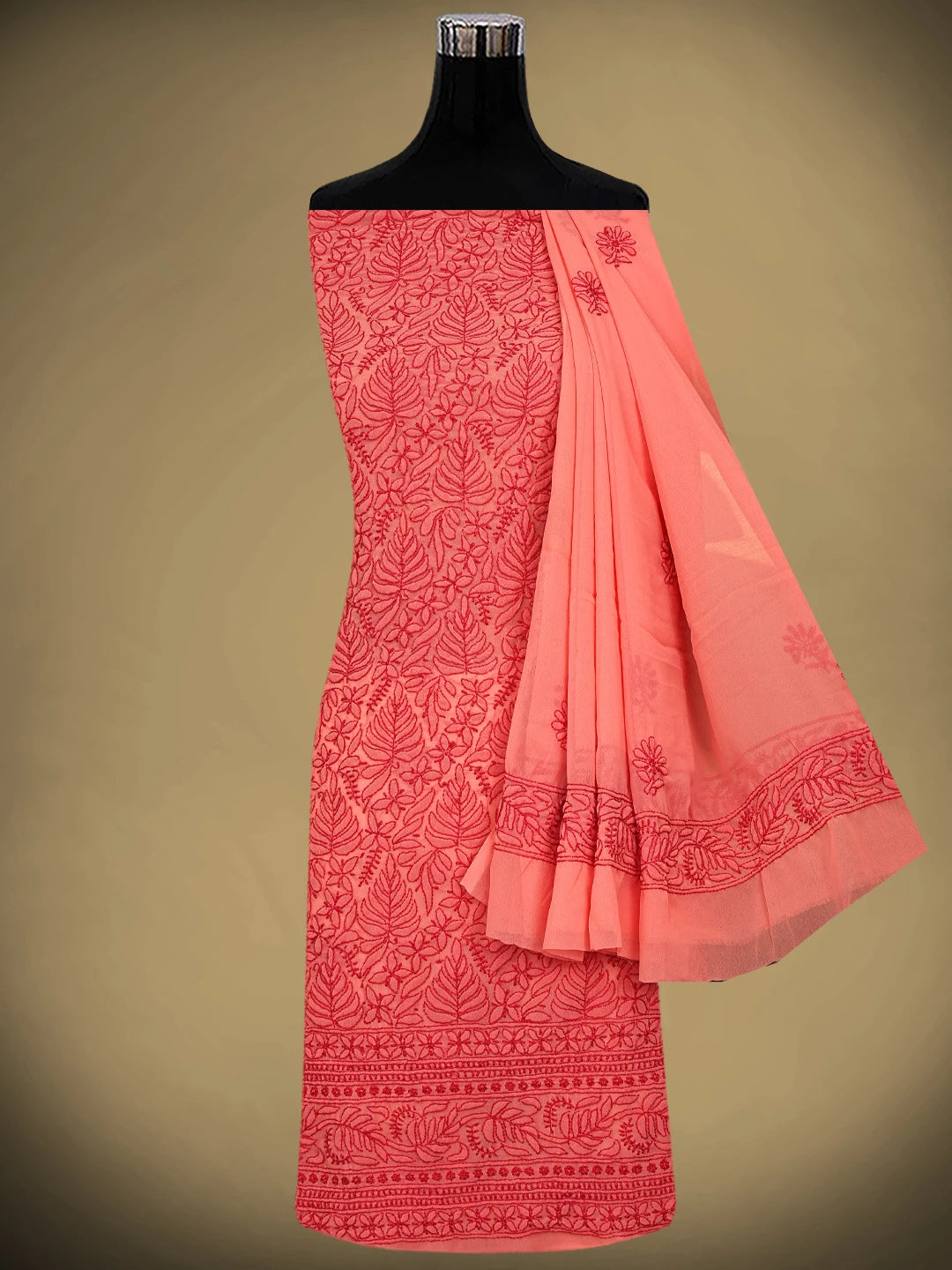 Ada Hand Embroidered Carrot  Pink Georgette Lucknowi Chikankari Unstitched Suit Piece 01A911532