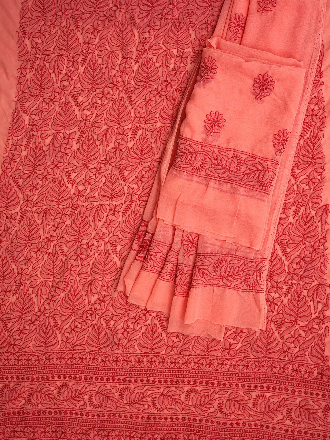 Ada Hand Embroidered Carrot  Pink Georgette Lucknowi Chikankari Unstitched Suit Piece 01A911532