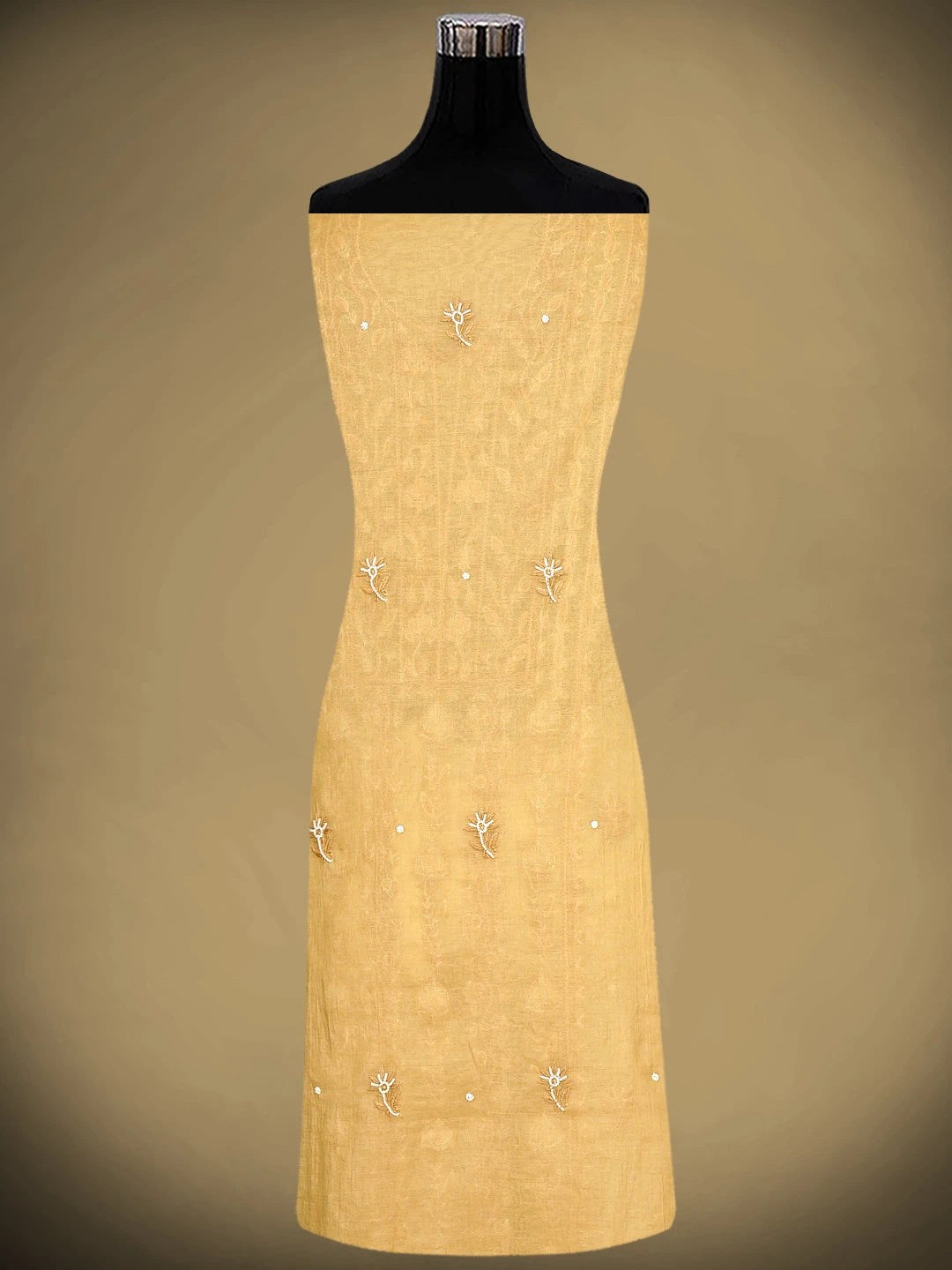 Ada Hand Embroidered Sunlit Clay Brown Chanderi Lucknowi Chikankari Unstitched Kurta Dupatta Set With Pearl Work 01A911506
