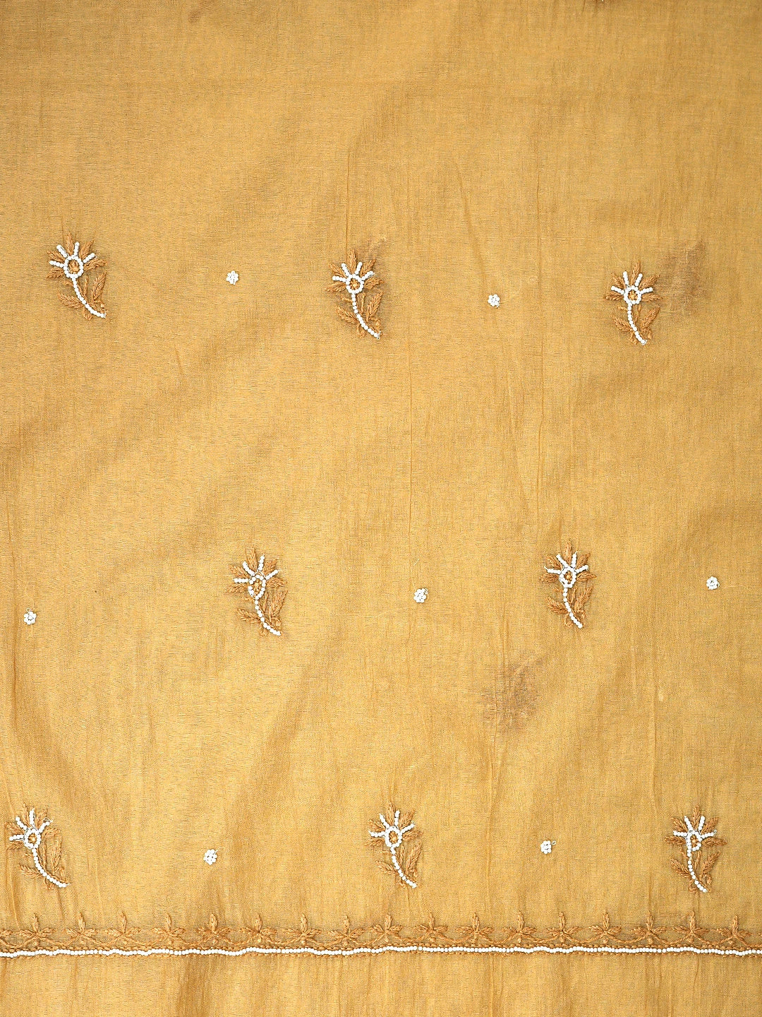 Ada Hand Embroidered Sunlit Clay Brown Chanderi Lucknowi Chikankari Unstitched Kurta Dupatta Set With Pearl Work 01A911506