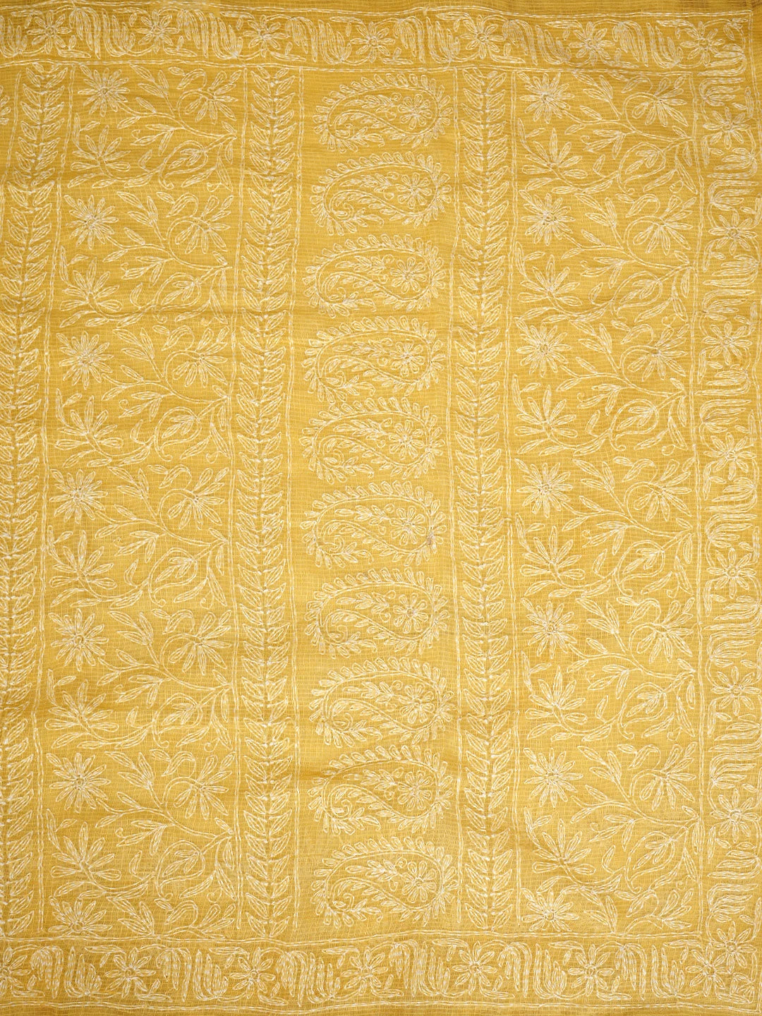 Ada Hand Embroidered Yellow Kota Lucknowi Chikankari Saree and Blouse 01A922175