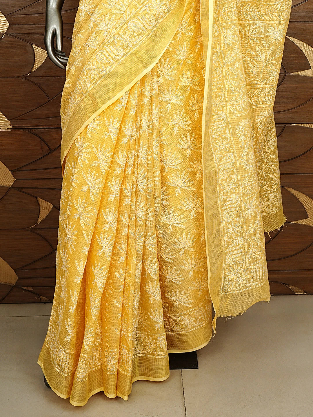 Ada Hand Embroidered Yellow Kota Lucknowi Chikankari Saree and Blouse 01A922175