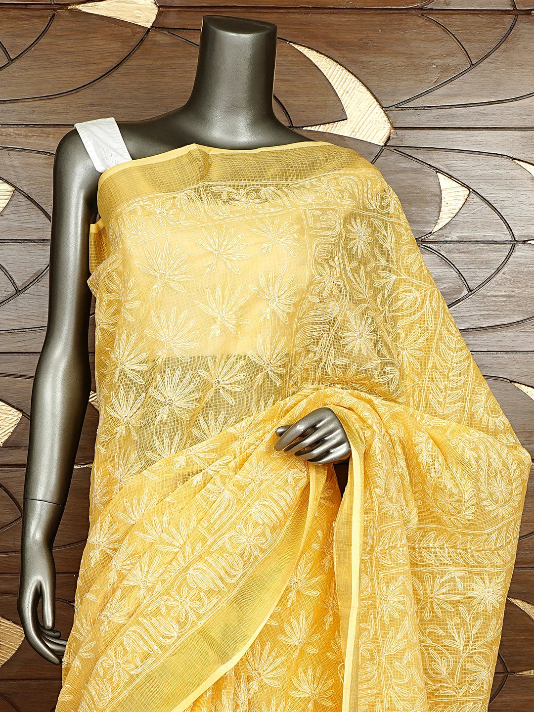 Ada Hand Embroidered Yellow Kota Lucknowi Chikankari Saree and Blouse 01A922175