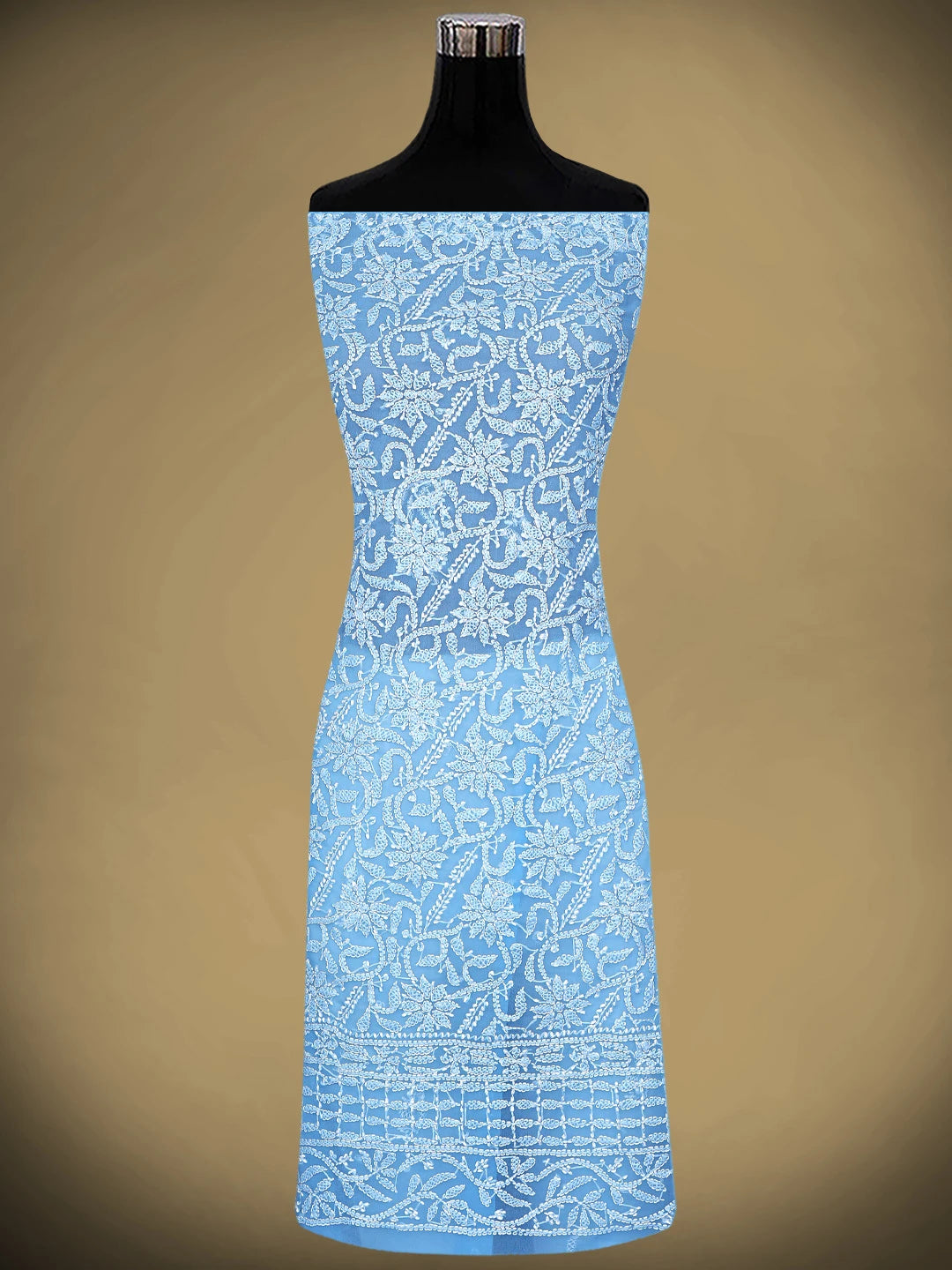 Ada Hand Embroidered Cool Sky Blue Georgette Lucknowi Chikankari Unstitched Suit Piece 01A907719